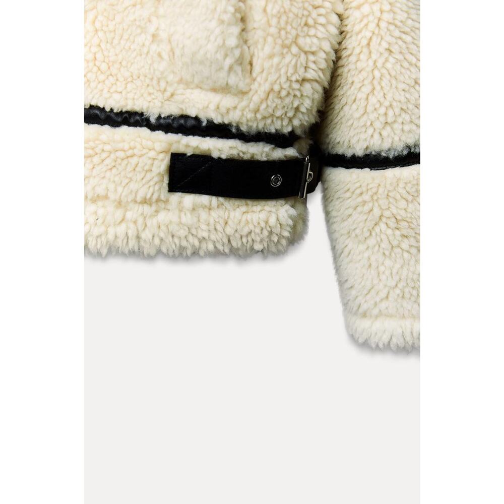 Zara Fleece Biker Jacket ZW Collection Ecru - M - Picture 8 of 8